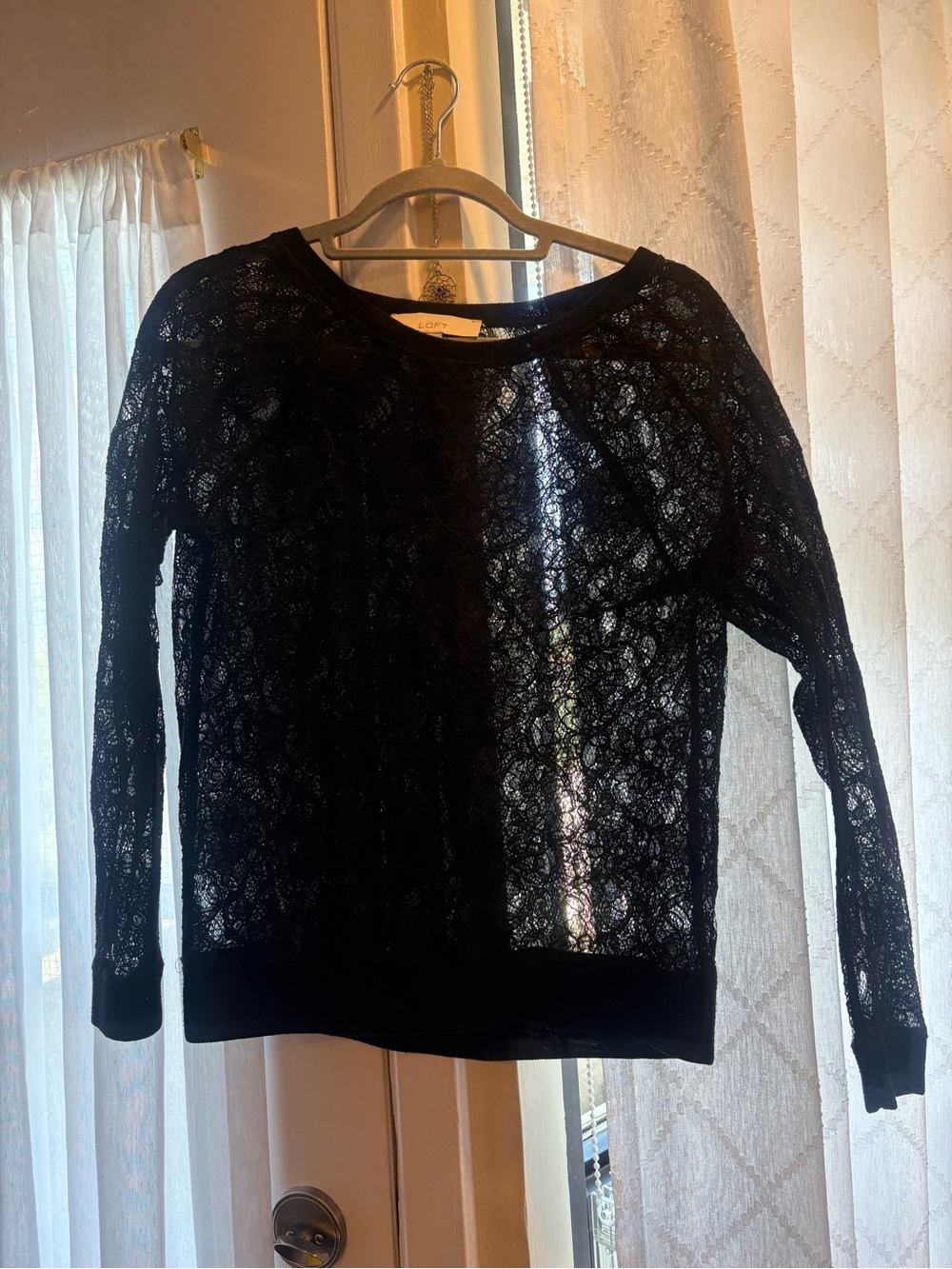 LOFT Black Sheer Lace Long-Sleeve Top